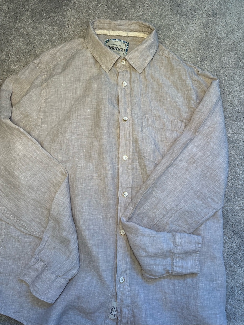 Heritage Men's Linen Button-Down Shirt in Light Beige